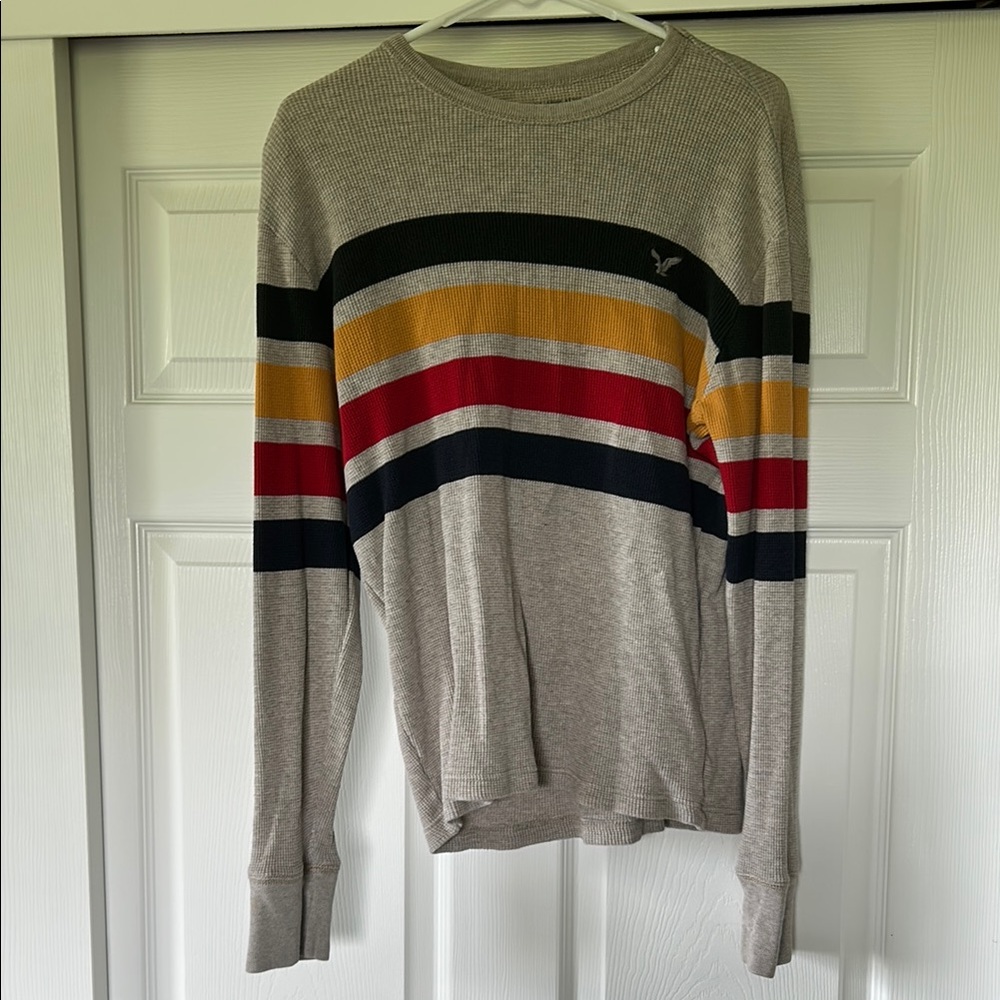 American Eagle Outfitters Gray and Red Crewneck Sweater